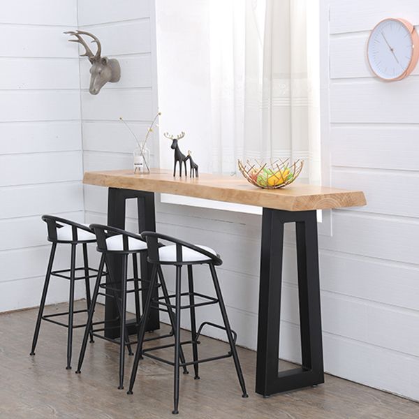 Modern Solid Wood Bar Table Set 1/5 Pieces Double Pedestal Pub Table Set in Natural