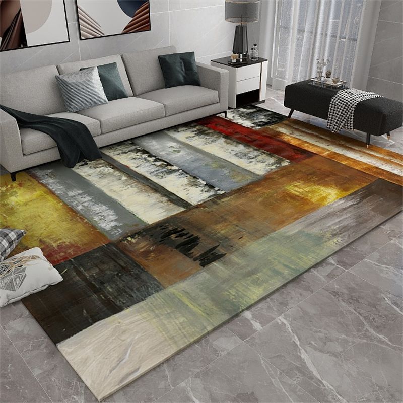 Green Graphic Rug Polyester Casual Indoor Rug Washable Rug for Living Room