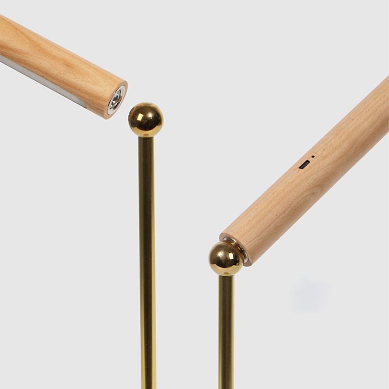Modern Linear Table Lamp Yellow 1 Light LED Table Lamp with Wood for Dormitory