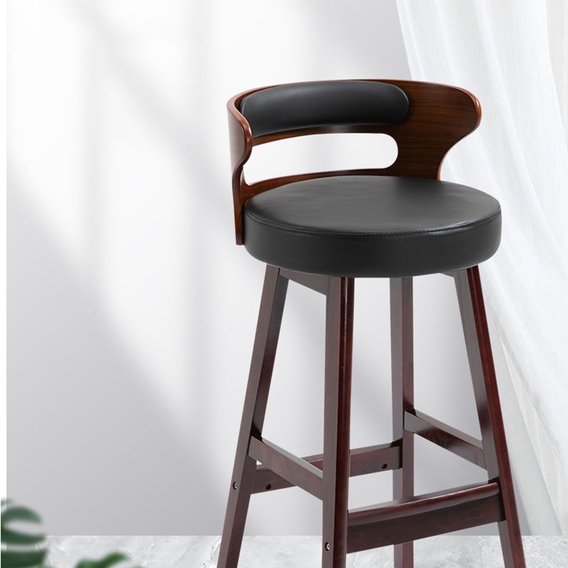 Scandinavian Wood Upholstered Counter Stools Low Back Bar Stools with Round Seat
