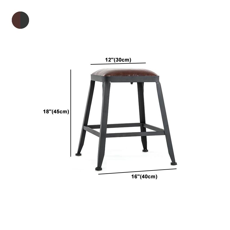 Industrial Armless Counter Stool Iron Bar Stool with Leather Cushion and Pedal for Cafe