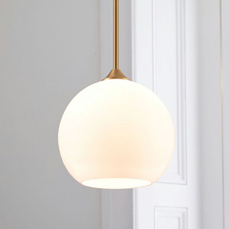 White Glass Dome Pendulum Light Simplicity Single-Bulb Brass Finish Hanging Light