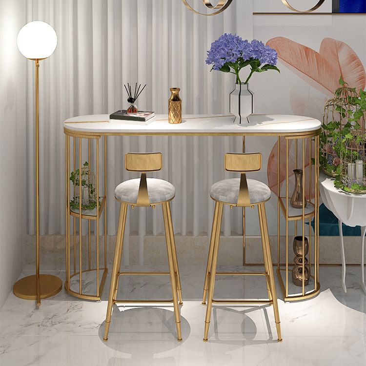 Glam Oval Bar Table Set 1/3 Pieces Stone Counter Table with Upholstered Stools