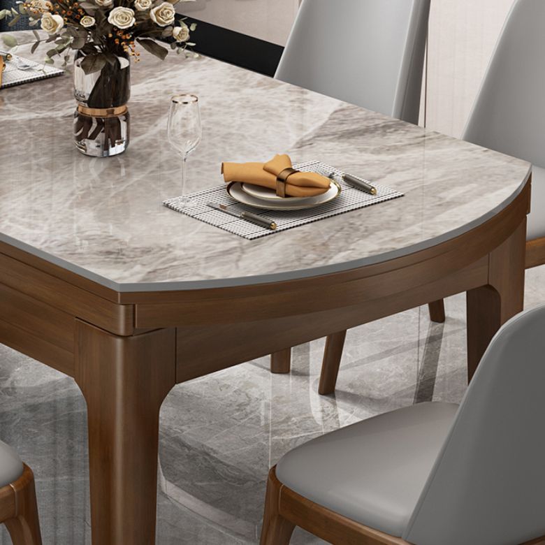 Round Modern Stone Dining Table Extendable for Small Spaces in Grey