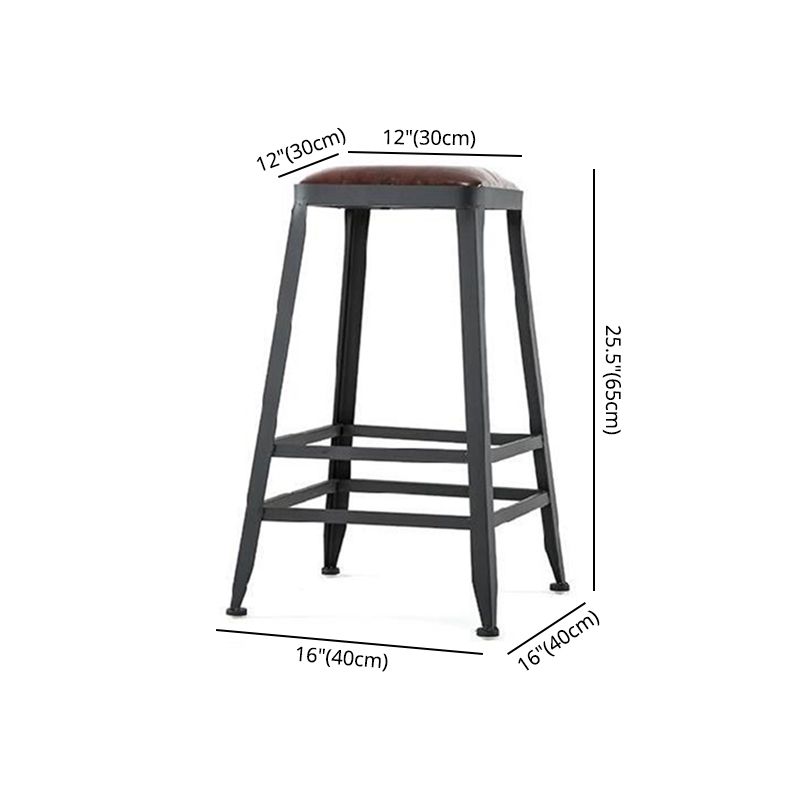 Industrial Brown Leather Bar Stools Square Stool with Metal Base