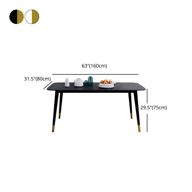 Rectangle Black Base Dining Table Modern Stone 4 Iron Legs Table