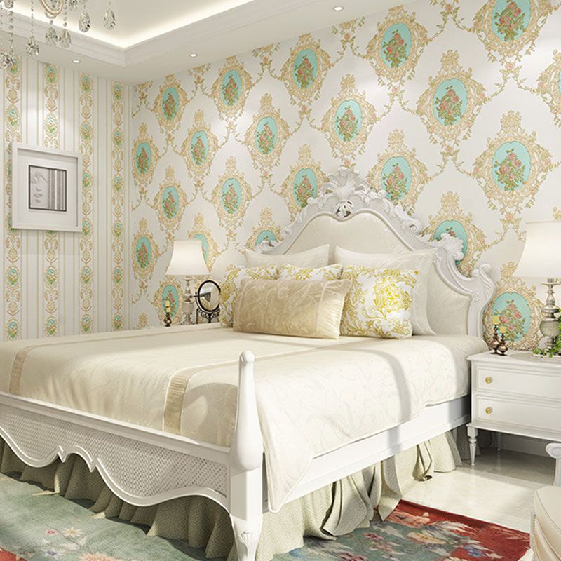 33' x 20.5" Wallpaper European Retro 3D Visual Blossoming Flower Non-pasted Wall Art in Pastel Color