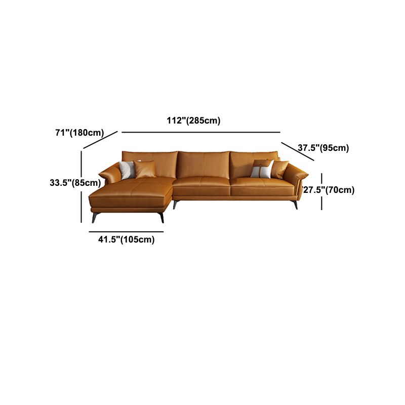 Scandinavian Orange Stain-Resistant Genuine Leather Sofa & Chaise