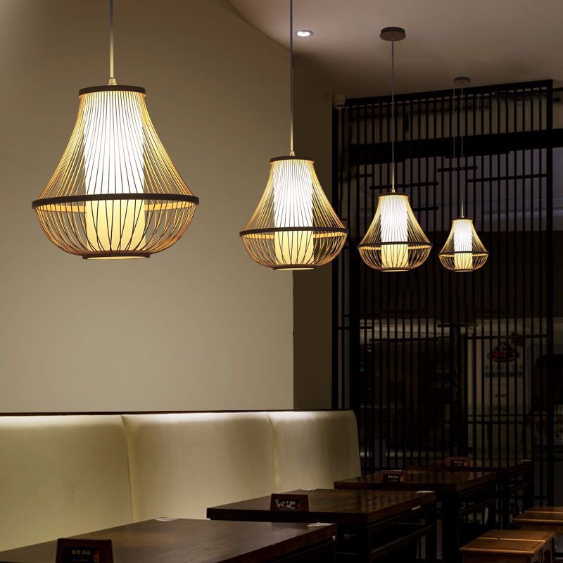 Pear-Shaped Pendant Light Contemporary Bamboo Single-Bulb Restaurant Suspension Light in Wood
