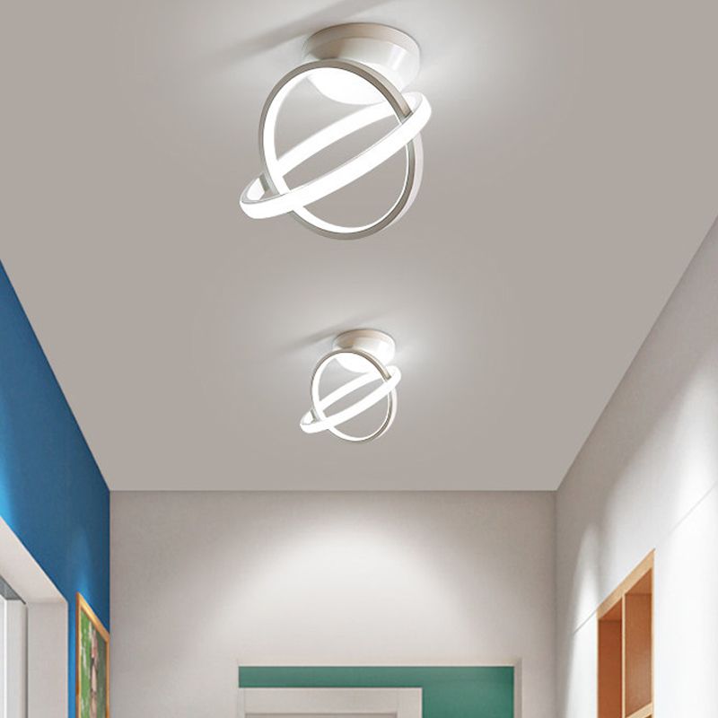Crossed Circle Metallic Flush Mount Lamp Minimalist Black/White LED Ceiling Flush in Warm/White Light