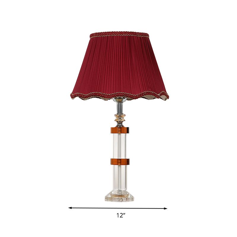 Lampe nocturne rectangle clair transparent simple 1 lumière de table légère lumière en rouge avec de l'ombre en tissu