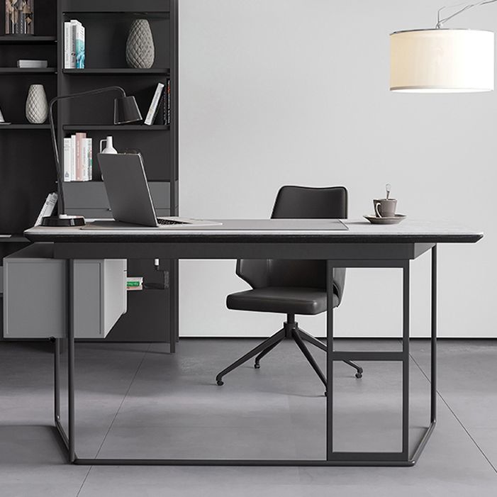 Rectangular Writing Desk Industrial Trestle Base Office Desk with 2 Drawers