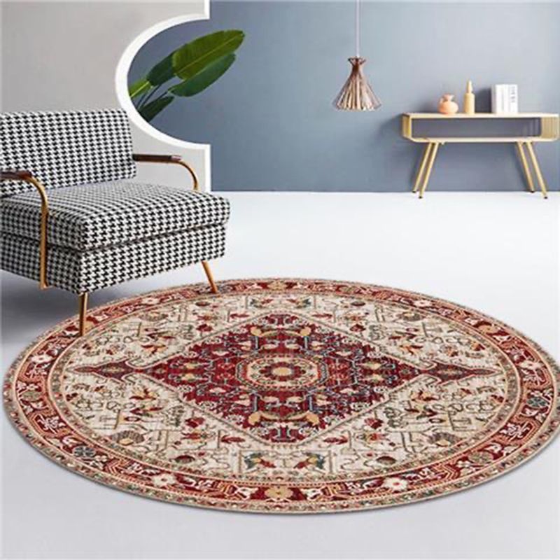 Round Medallion Print Rug Retro Polyester Carpet Stain Resistant Area Rug for Living Room