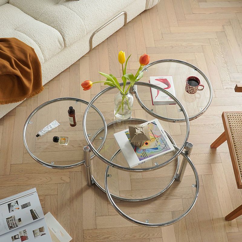 Round with Metal Accents Coffee Table Extendable Modern Glass Cocktail Table