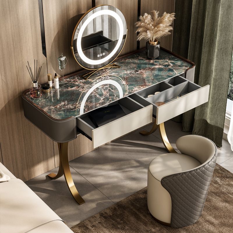 Dresser Makeup Counter With 2 Storage Drawers and Stool for Bedroom