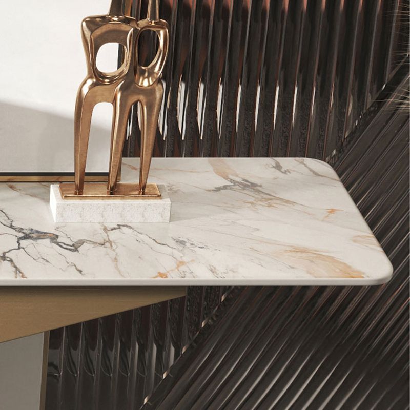 Glam Rectangle Console Accent Table with White Stone Top for Hall
