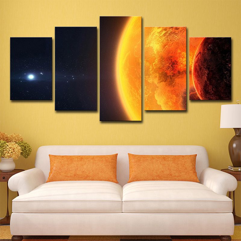 Sun Space Wall Art Print Science Fiction Resplendent Solar View Wall Decor in Orange