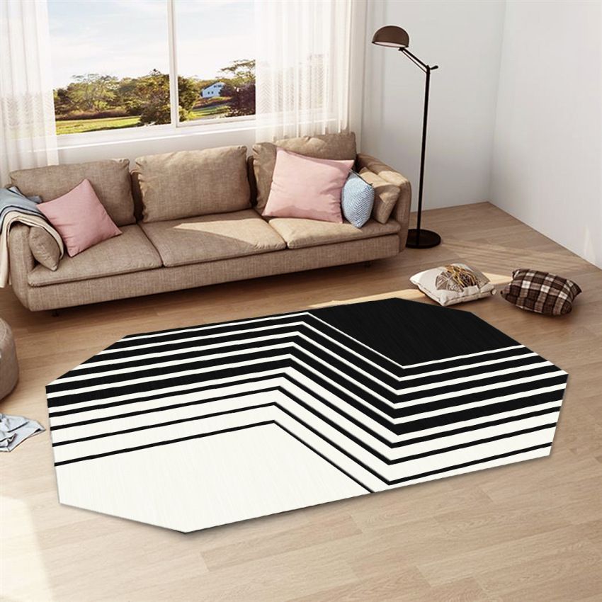 Postmoderner geometrischer abstrakter Teppich, mehrfarbiger Polyester-Teppich, waschbar, rutschfeste Unterseite, haustierfreundlicher Teppich zur Dekoration