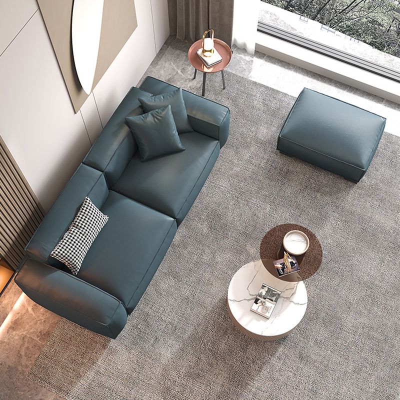 Contemporary Genuine Leather Settee Square Arm Loveseat in Green/Beige/Brown/Gray