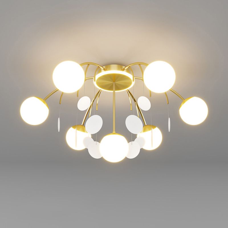 Modern Style Globe Semi Flush Mounted Ceiling Light Sputnik LED Ceiling Light with White Glass Shade