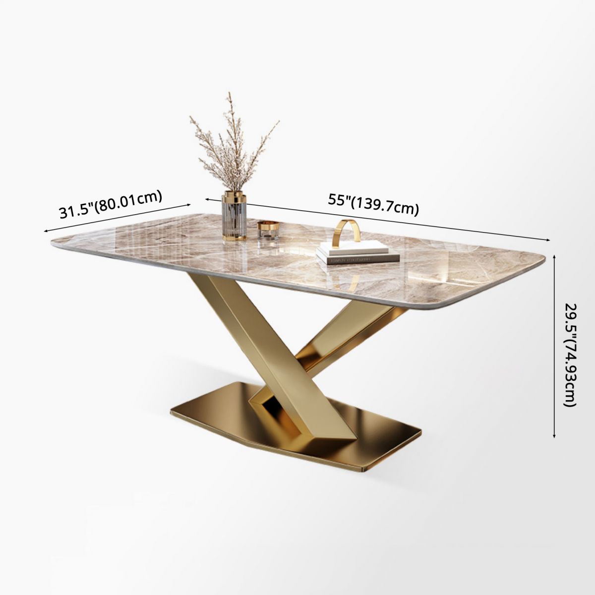 Sintered Stone Modern Dining Room Set with Rectangle Table and Metal Base Dining Set