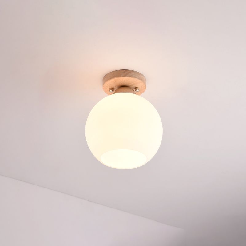 Wood Shaded Close to Ceiling Lighting Fixture Modern Natural Ceiling Mounted Light
