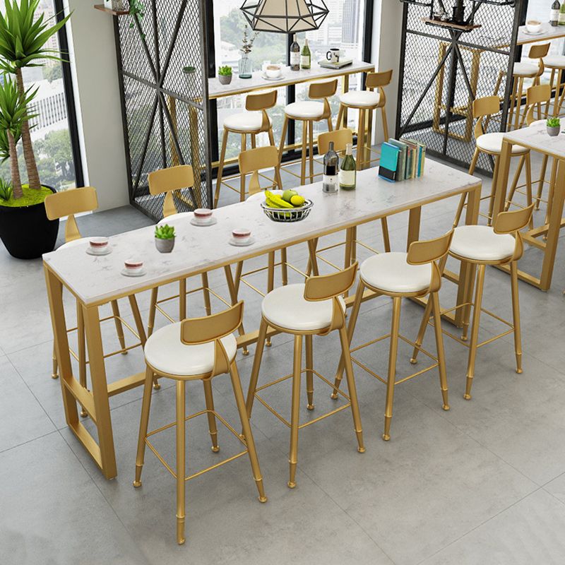 Stone Rectangle Bar Dining Table Contemporary Bar Table with Trestle Base