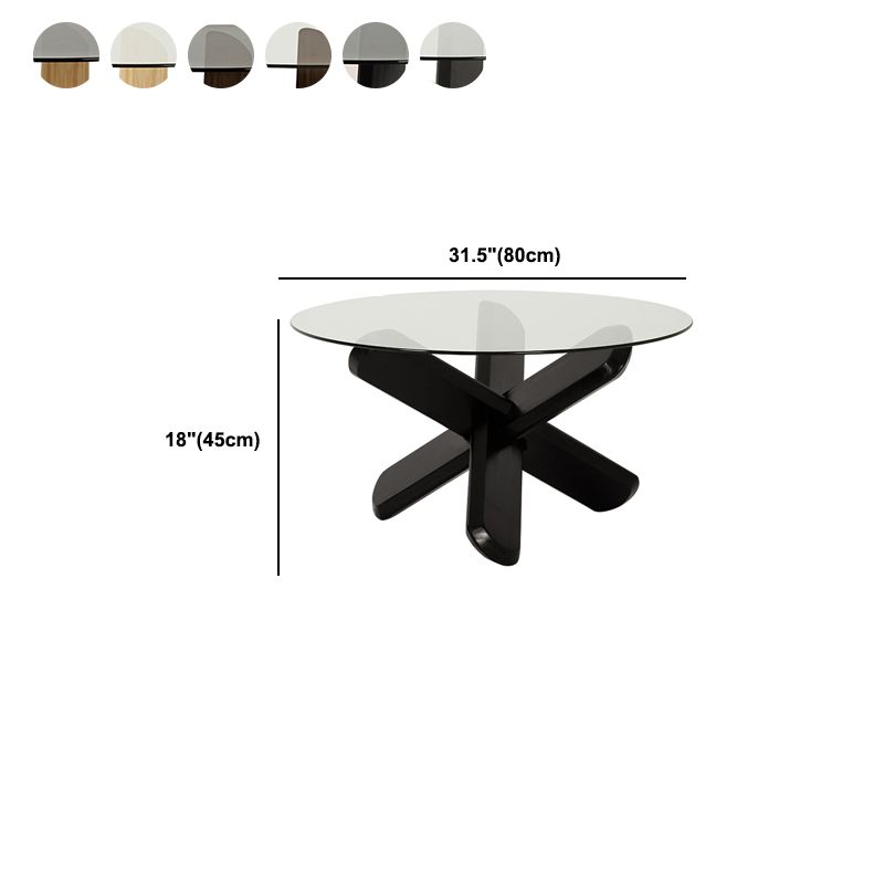 Modern Round Glass Coffee Table 17.7" H Cross Legs Cocktail Table