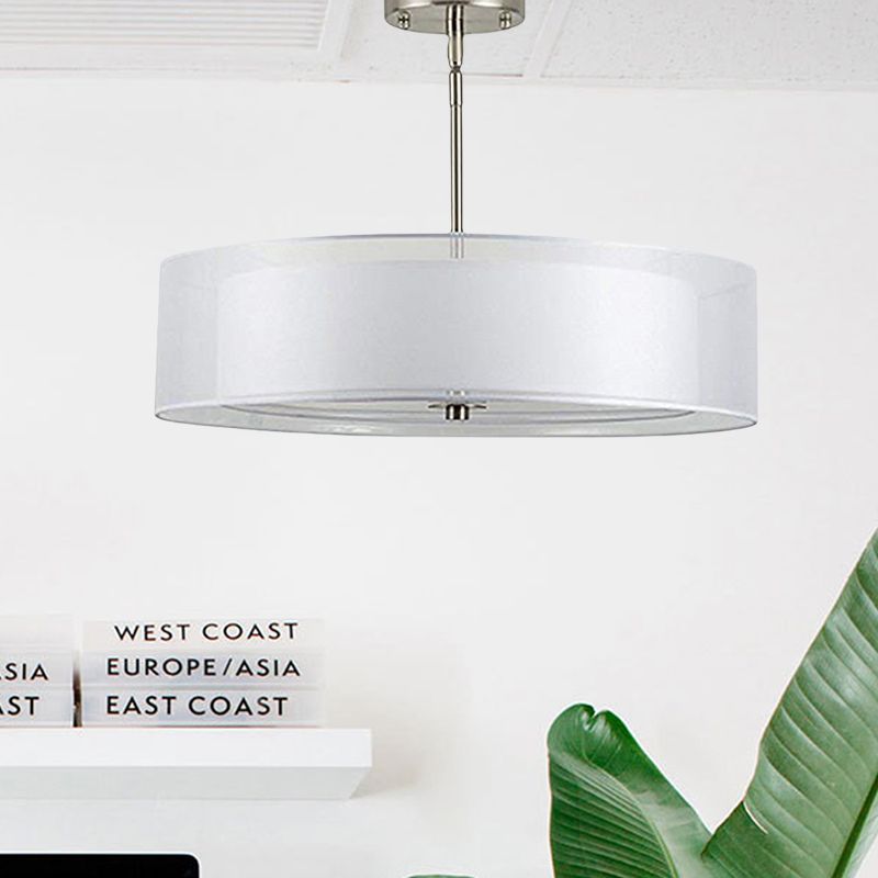 16"/19.5"/23.5" Dia Cylinder Suspension Pendant Contemporary Fabric White LED Hanging Pendant Lamp