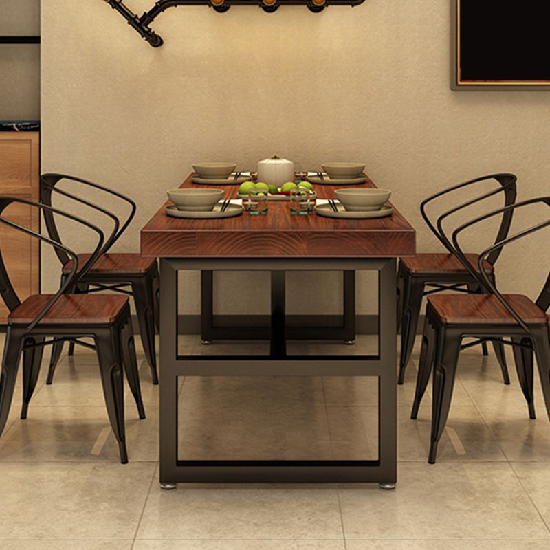 Solid Wood Industrial Dining Table Brown Dinette Table with Metal Frame