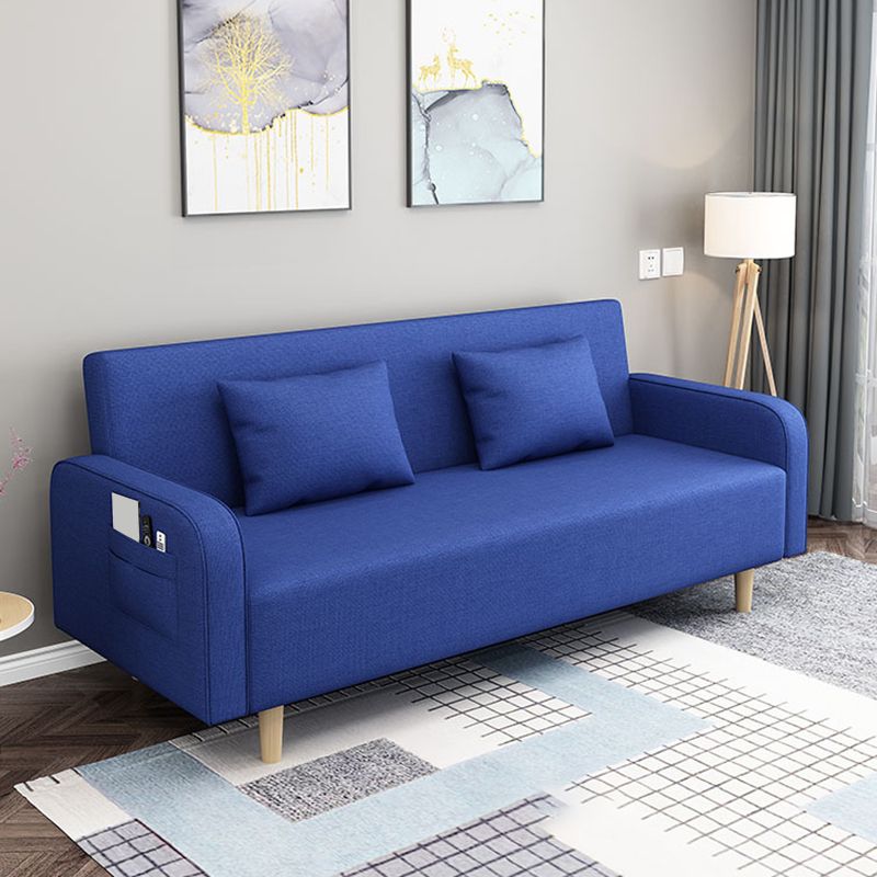 Contemporary Sofa with 2 Pillows Convertible Square Arm Seating