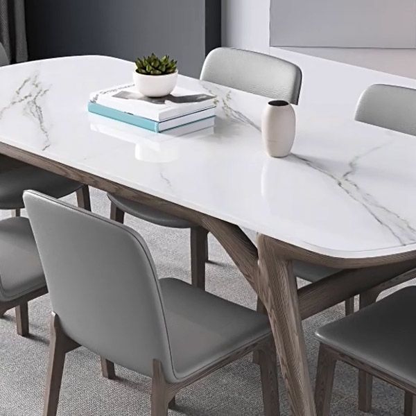 Contemporary Dining Table Stone and Wood Dinette Table for Dining Room