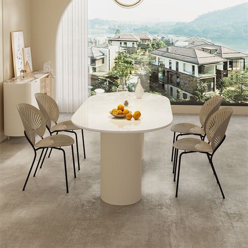 Sintered Stone Luxury White Table Oval Dining Table with Double Pedestal