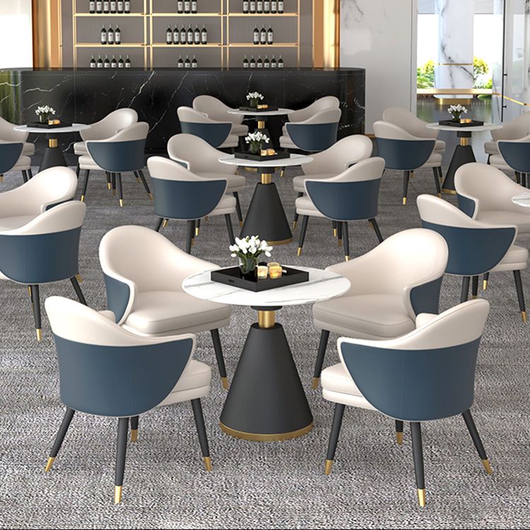 1/5 Pcs Metal Modern Dining Room Set with Round Table and Arm Chairs Dining Set