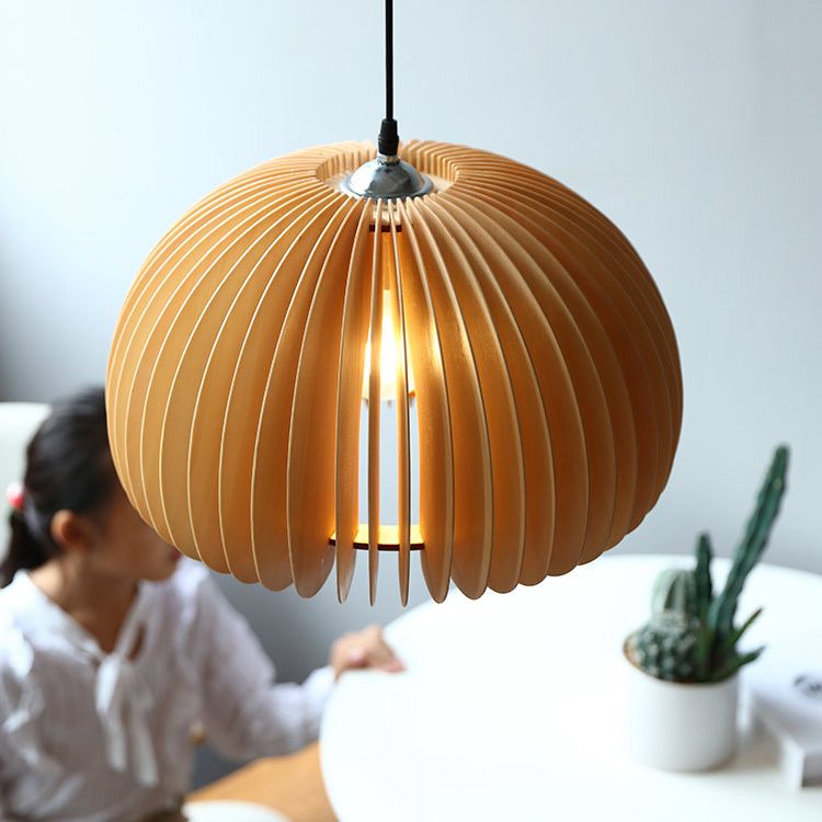 Beige Holzkürbis hängende helle chinesische style 1 leichte Restaurant Decke Anhängerlampe