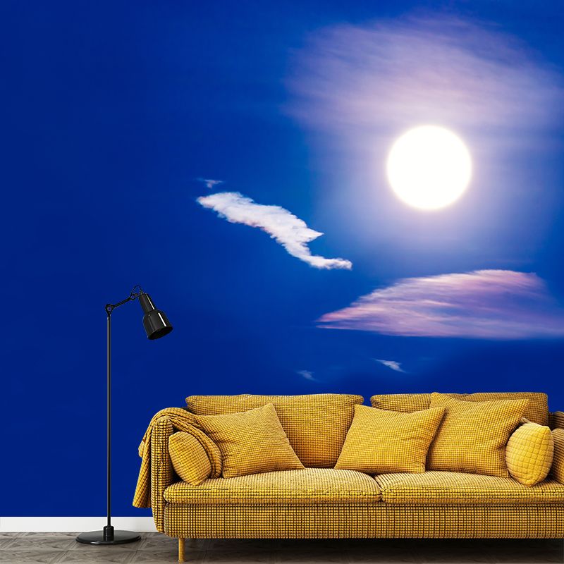 Minimalism Style Cloud Mural Wallpaper for Guest Room Decor in Blue, Made to Measure