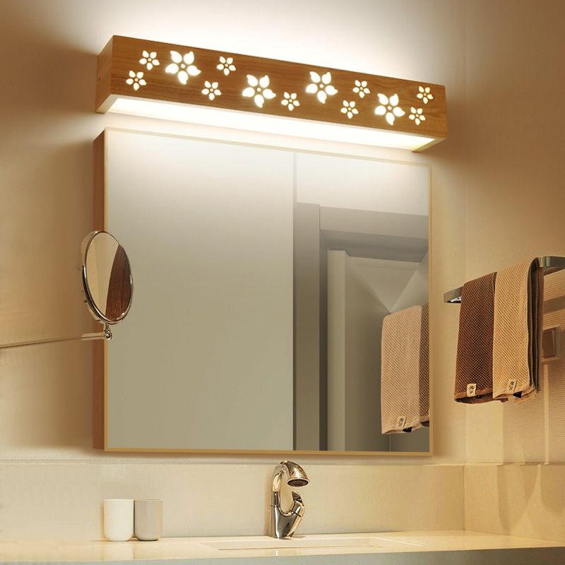 Nordic Wooden Vanity Light Rectangle Shape Vanity Lamp with Acrylic Shade for Bedroom