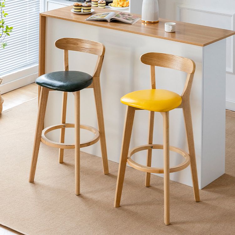 Scandinavian Wood Stool Fabric Upholstered Rectangle Seat Counter Stool in Matte Finish