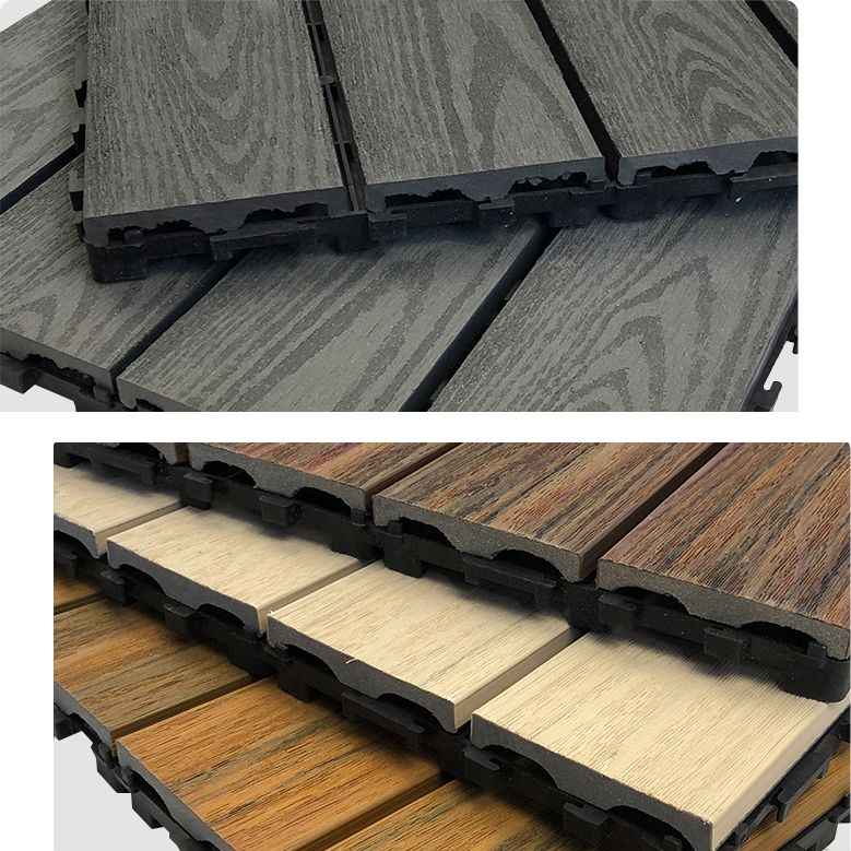 Composite Square Decking Tiles Interlocking Striped Pattern Patio Flooring Tiles