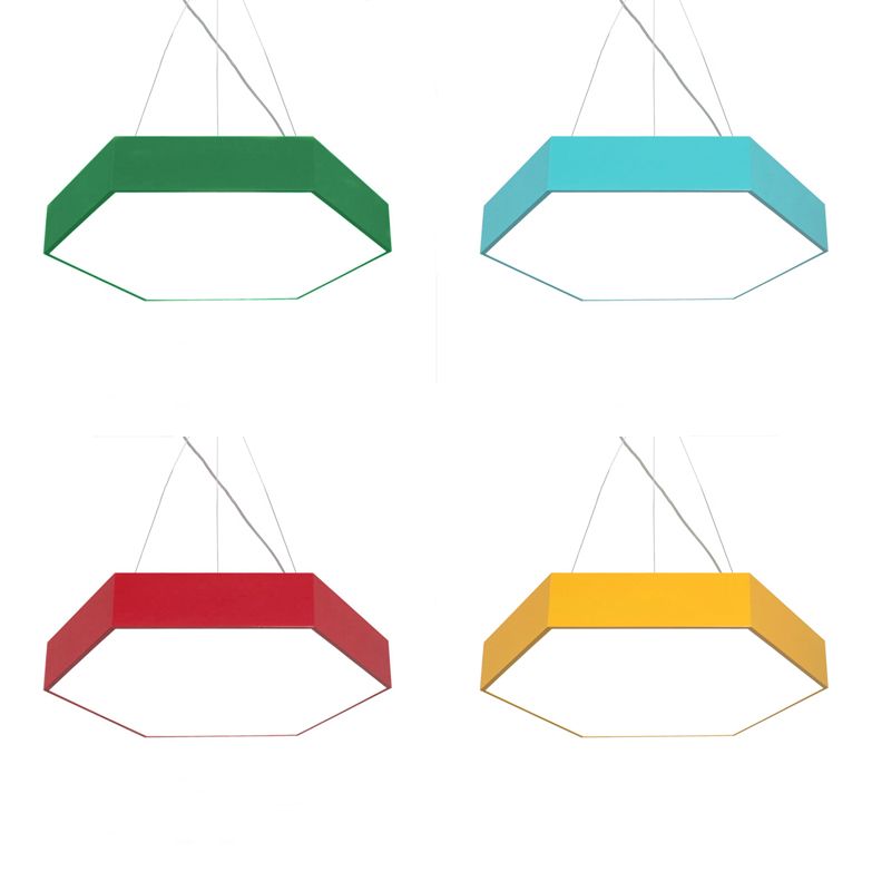 Yellow/Silver/Purple Hexagon Pendant Lamp Contemporary Led Metal Hanging Ceiling Light, 12"/18"/23.5" Wide