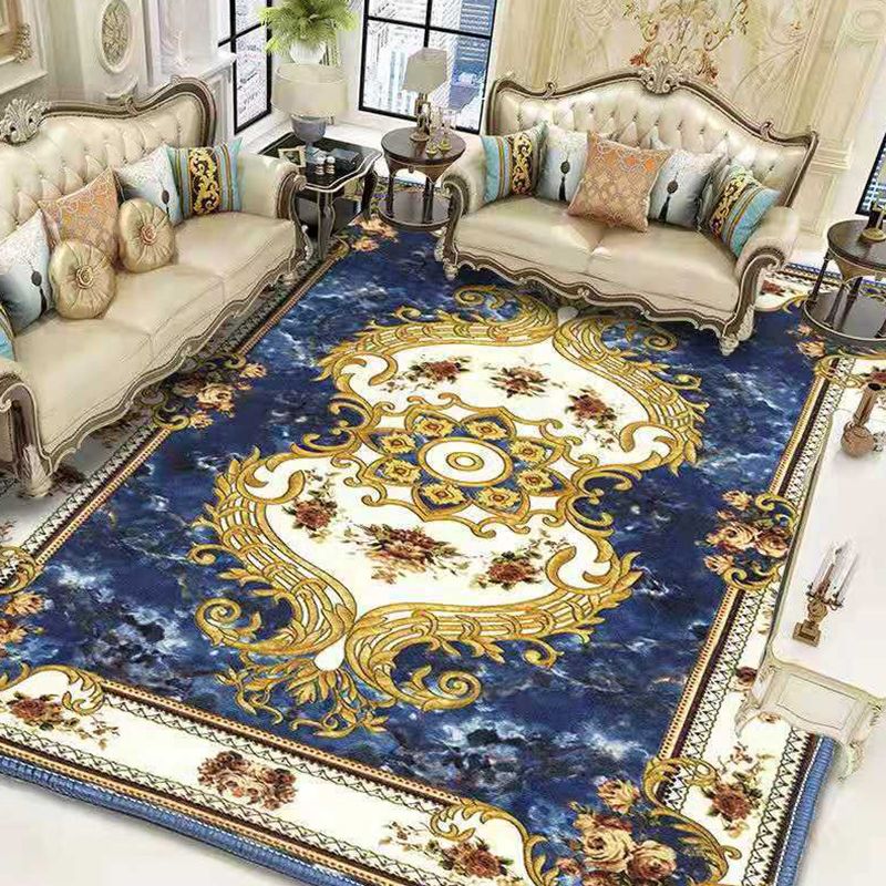 Decorative Floral Printed Rug Modern Marble Surface Carpet Stain Resistant Rug for Living Room
