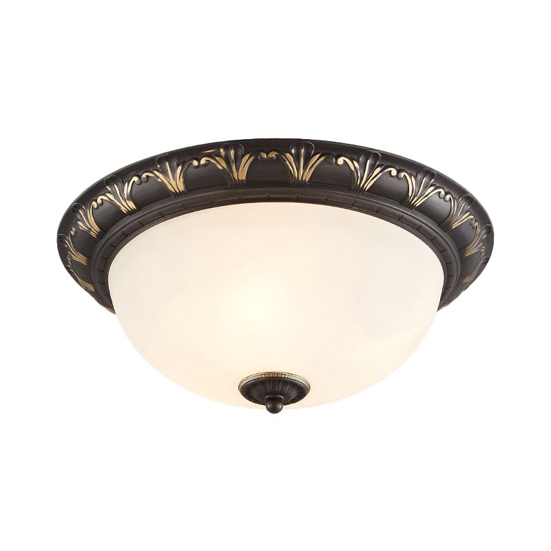 Black 2/3 Heads Ceiling Flush Countryside White Glass Dome Flush Mount Light Fixture for Bedroom, 12"/15.5" W