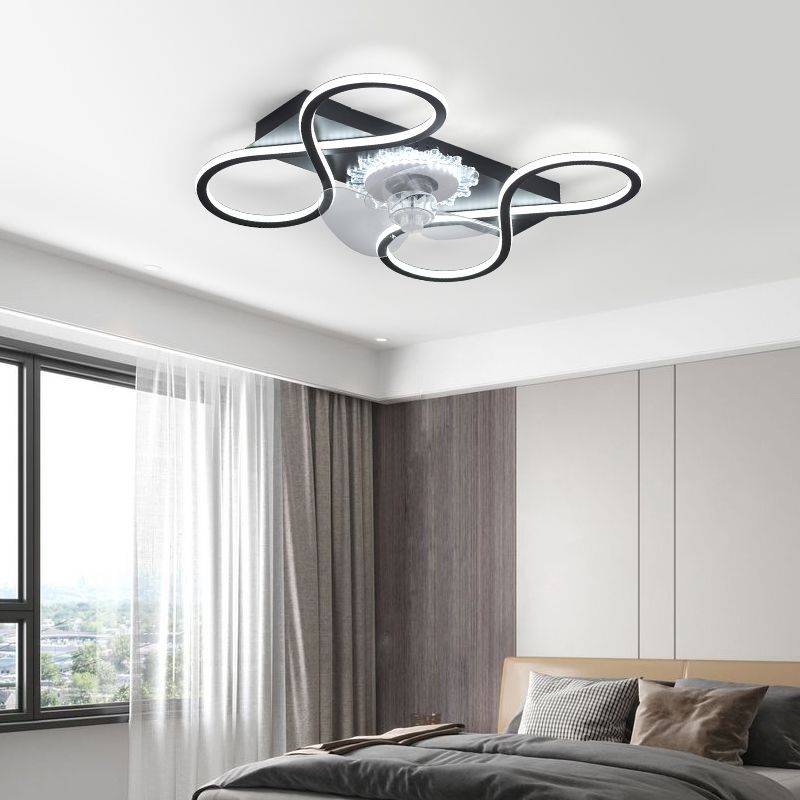 Nordic Style Iron Ceiling Fan Lamp Geometry 6 Gears LED Ceiling Fan Light for Bedroom