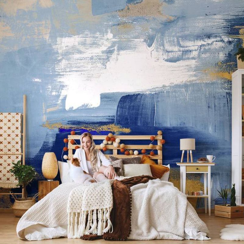 Full Size Murals Neutral Color Watercolors Non-Woven Wall Art for Accent Wall, Personalized Size Available