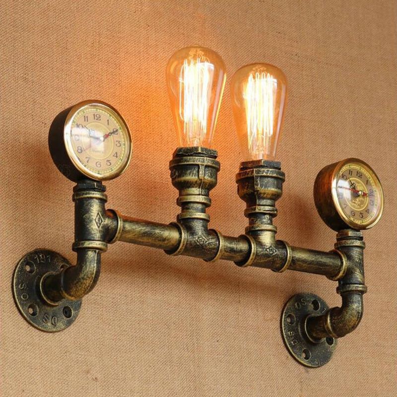 Eisen Messing Finish Wandhalterung Lampe und Messgeräte 2 Lichter Bauernhaus Wandmontage Leuchte