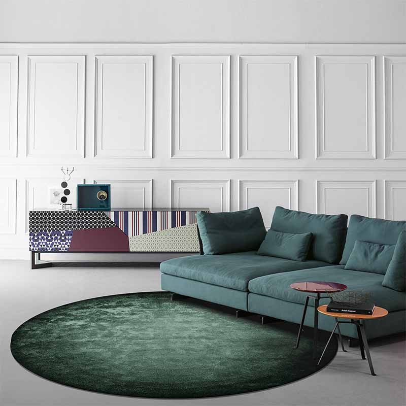 Fancy Green Area Carpet Modern Polyester Area Rug Pure Color Stain Resistant Rug for Bedroom