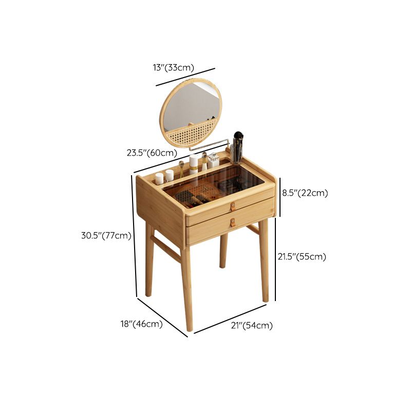 Mid-Century Modern Wood Vanity Makeup Table Vanity Mirrorl with Drawers for Bedroom