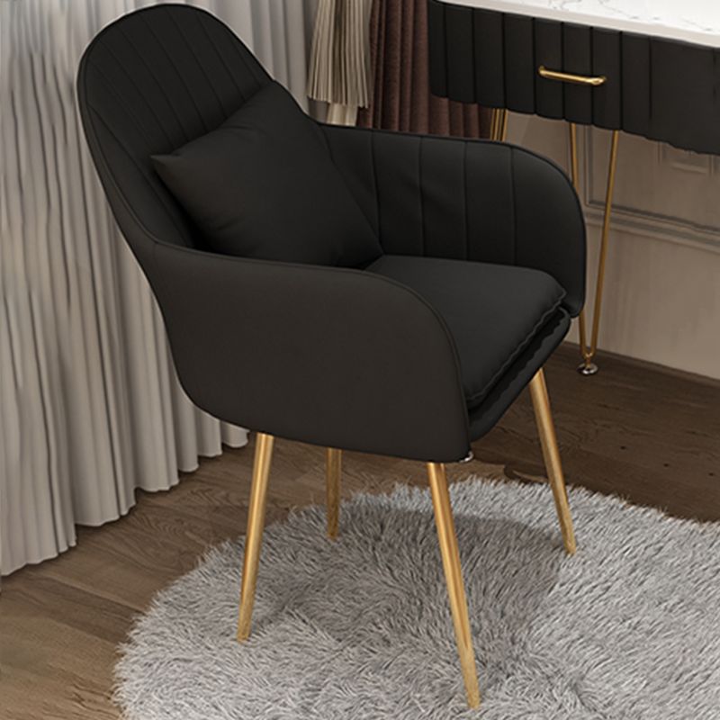 Glam Dining Arm Chair Solid Back Side Chair with 4 Metal Legs for Home Use