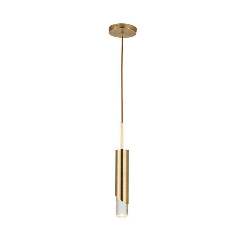 Metal Cylinder Pendant Light Fixture Minimalist 1 Light Gold Hanging Lamp Kit for Kitchen