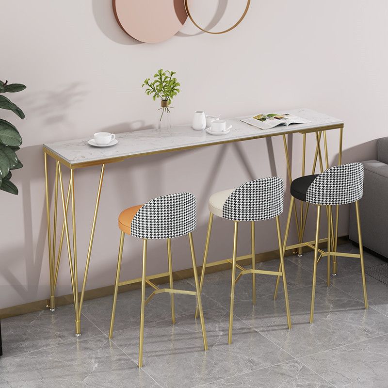 Rectangle Pub Table Glam Faux Marble Top Bar Table for Cafe and Breakroom